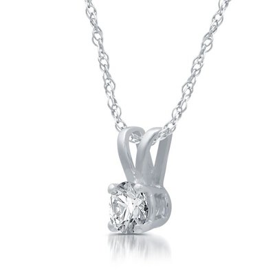 1/5ct Round CZ Solitaire Pendant Necklace 14K White Gold
