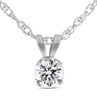 1/5ct Round CZ Solitaire Pendant Necklace 14K White Gold