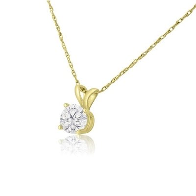 1/2 Carat CZ Solitaire Necklace In 14 Karat Yellow Gold (J-K Color, I1-I2 Clarity)