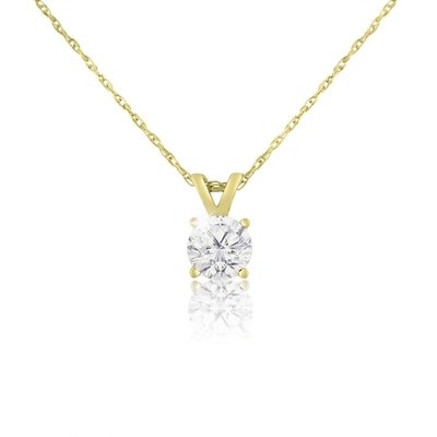 1/2 Carat CZ Solitaire Necklace In 14 Karat Yellow Gold (J-K Color, I1-I2 Clarity)