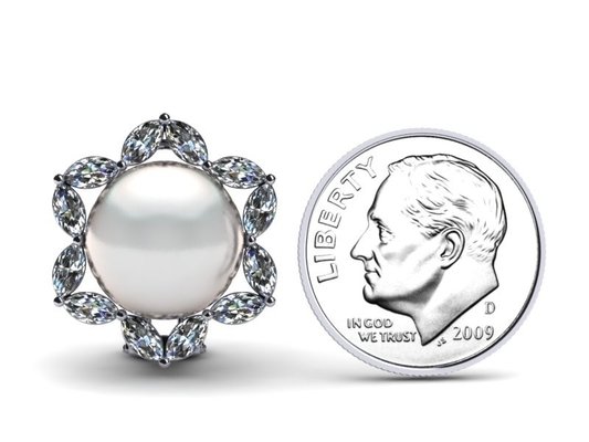 14K White Gold Jewelry & White Freshwater Cultured Pearl Marquise Earring