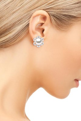 14K White Gold Jewelry & White Freshwater Cultured Pearl Marquise Earring