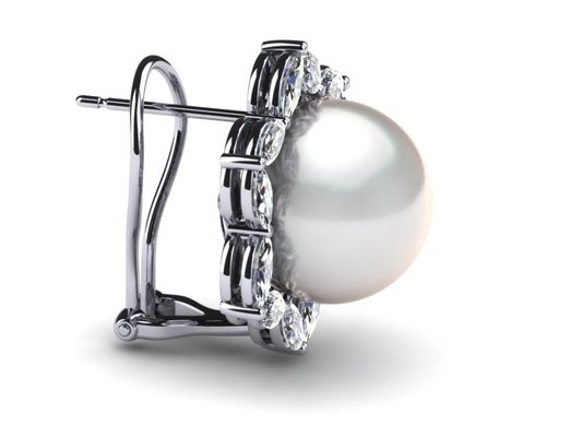 14K White Gold Jewelry & White Freshwater Cultured Pearl Marquise Earring