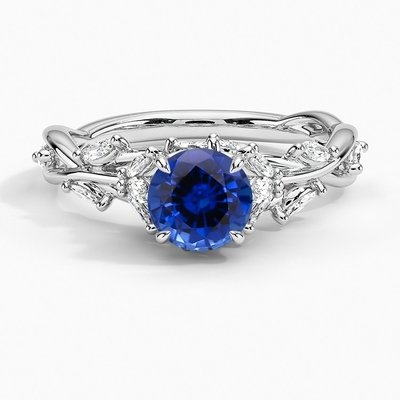 Sapphire Indigo Melody RingSet with 6mm Premium Blue Round Sapphire