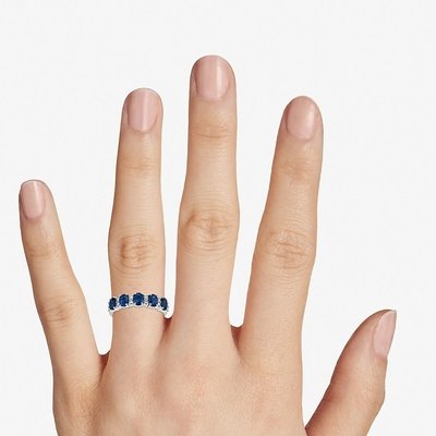 Blue Oval Lab Created Sapphire and CZ Five-Stone Ring With Silver