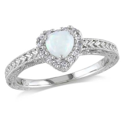 7.0mm Lab-Created Opal and White Sapphire Frame Ring in Sterling Silver