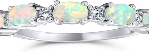 Petite Gemstone Micro Pave CZ Halo Creado White Opal Ring Pear Shape Teardrop