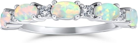 Petite Gemstone Micro Pave CZ Halo Creado White Opal Ring Pear Shape Teardrop