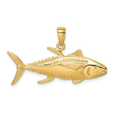 Carat in Karats 10K Yellow Gold Yellow Tuna Fish Pendant Charm With 14K Yellow Gold Lightweight Rope Chain Necklace 18