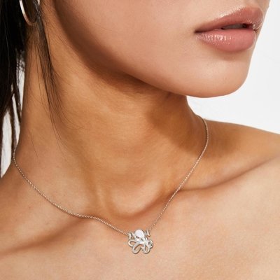 女性用ミニチュアタコネックレス スターリングシルバー-女性用タコジュエリー、シーライフジュエリー、タコギフト