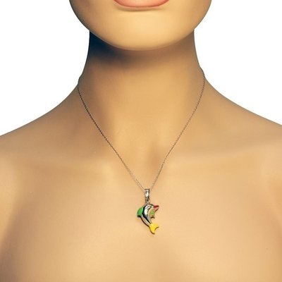 925 Sterling Silver 3D Enamel Dolphin Charm Pendant Necklace