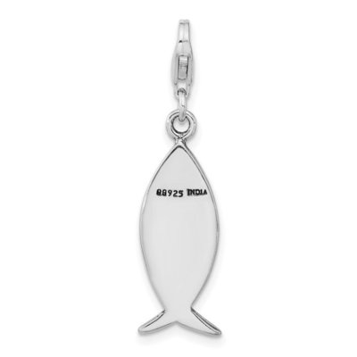 Carat in Karats Sterling Silver Polished Finish Enameled With Mustard Seed Ichthus Fish Charm Pendant