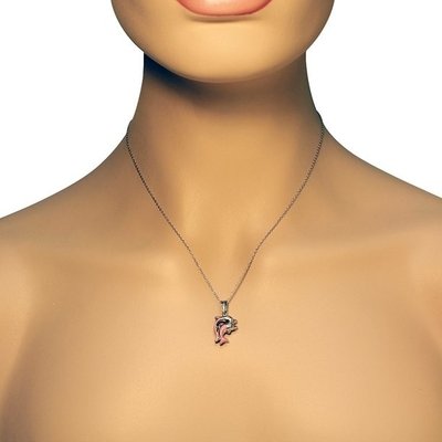 925 Sterling Silver 3D Esmalte Dois Golfinhos Casal Charm Colar Pingente