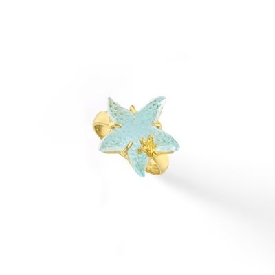 Italian Blue Enamel Starfish Hoop Earrings in 14kt Yellow Gold. 1 1/4