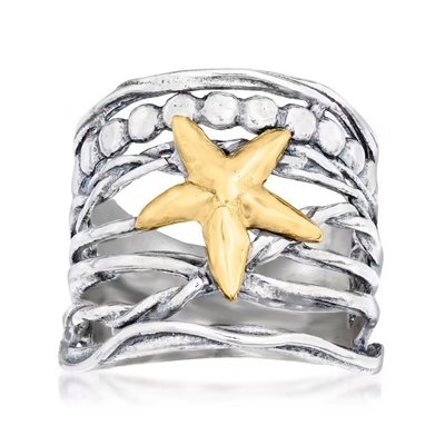 pc145420543-sterling_silver_and_14kt_yellow_gold_multi_row_starfish_ring Sterling Silver and 14kt Yellow Gold Multi-Row Starfish Ring