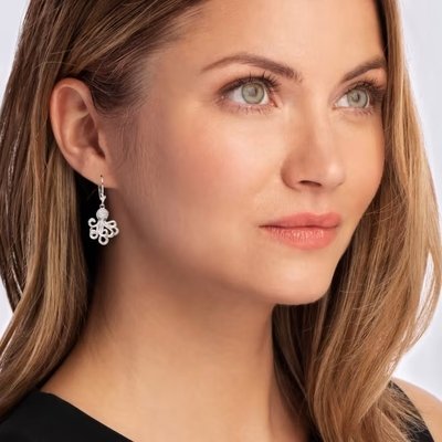 Hawaiian Jewelry CZ Octopus Drop Earrings in Sterling Silver