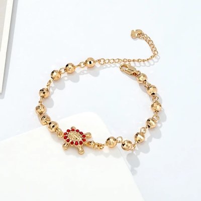 Gold Plated Inlaid Multicolor Zircon Laser Beaded Turtle Charm Bracelet For Kids