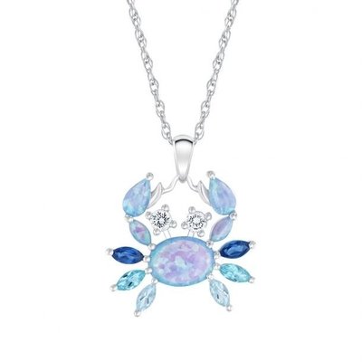 Created Opal / Created Sapphire Sea Life Pendant , Created Topaz Crazy Crab Pendant