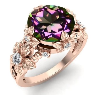 925 Sterling Silver 14K Gold Jewelry Tanzanite Ring Round Brilliant Cut Tanzanite Diamond Solitaire Ring