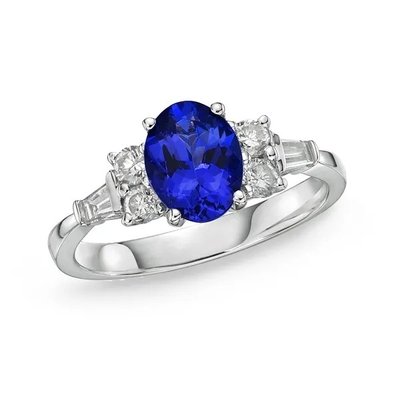 925 Sterling Silver 14K Gold Jewelry Tanzanite Ring Round Brilliant Cut Tanzanite Diamond Solitaire Ring
