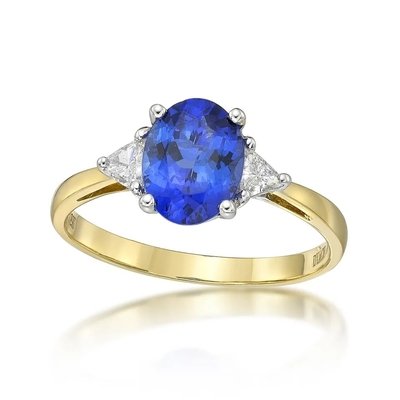925 Sterling Silver 14K Gold Jewelry Tanzanite Ring Round Brilliant Cut Tanzanite Diamond Solitaire Ring
