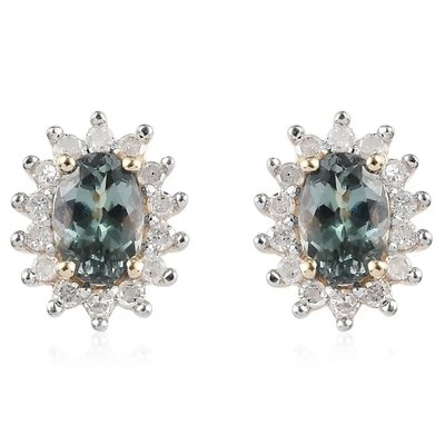 14K Yellow Gold Jewelry CZ Halo Oval Cut Premium Green Tanzanite Stud Earrings Women's Classic Earrings