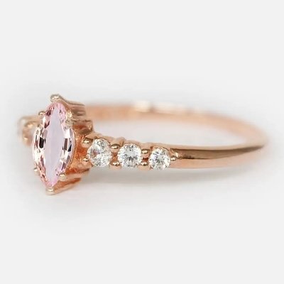 Engagement Minimalist Design Marquise Cut Pink Morganite S925 Silver Women Jewelry Ring
