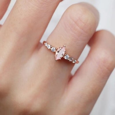 Engagement Minimalist Design Marquise Cut Pink Morganite S925 Silver Women Jewelry Ring