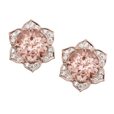 Серьги-каффы из стерлингового серебра 925 пробы круглой формы с розовым золотым напылением с морганитом