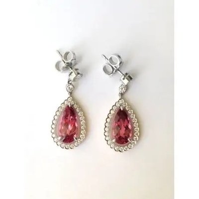 Желтое золото S925 с покрытием из натурального розового турмалина в форме груши Серьги Halo CZ