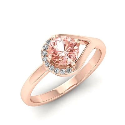 Morganite rosa natural com corte redondo e banhado a ouro rosa no centro do anel de prata S925