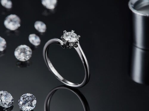 Lady 9k Runde 7.5mm Moissanite Offene Mode Grandeur Schmuck Silber Ring