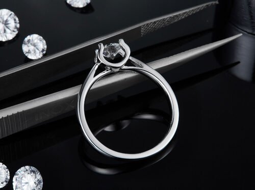 9K with Silver Ring Square White Moissanite Diamond Minimalist Wedding Jewelry