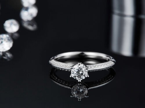 White Moissanite  And  Sapphire Platineve Diamonds Jewelry  Engagement Women Ring