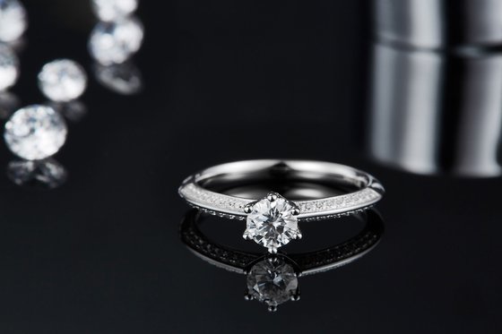 White Moissanite  And  Sapphire Platineve Diamonds Jewelry  Engagement Women Ring