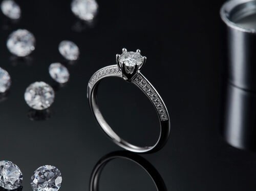 White Moissanite  And  Sapphire Platineve Diamonds Jewelry  Engagement Women Ring