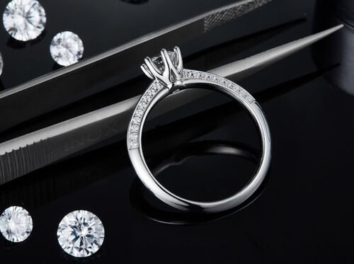 White Moissanite  And  Sapphire Platineve Diamonds Jewelry  Engagement Women Ring