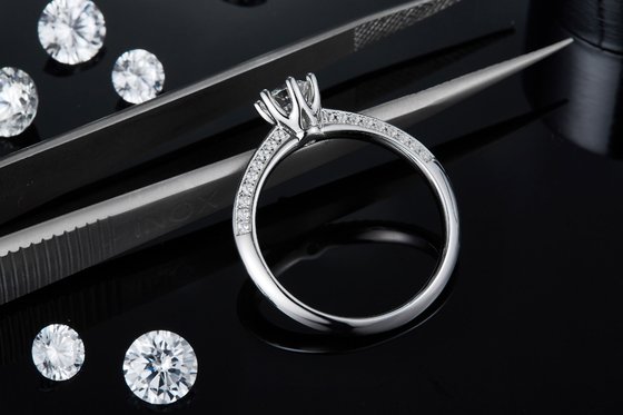 White Moissanite  And  Sapphire Platineve Diamonds Jewelry  Engagement Women Ring