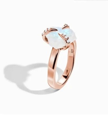 Joyería de moda Raw Moonstone Anillo de Plata de Ley 925 Irregular Tres Prongs Mujeres Joyería