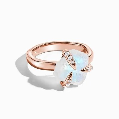 Joyería de moda Raw Moonstone Anillo de Plata de Ley 925 Irregular Tres Prongs Mujeres Joyería