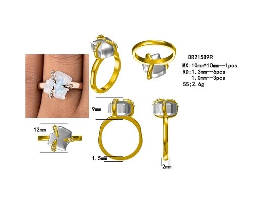 Joyería de moda Raw Moonstone Anillo de Plata de Ley 925 Irregular Tres Prongs Mujeres Joyería