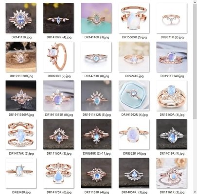 Joyería de moda Raw Moonstone Anillo de Plata de Ley 925 Irregular Tres Prongs Mujeres Joyería