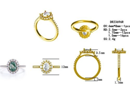 Único S925 chapado en oro rosa de corte redondo blanco CZ Joyería Natural Moss Agate Anillos Anillo de la fábrica de diseño de alta calidad