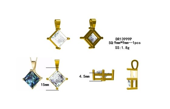 Lab Created Alexandrite Stone Pendant Fashion Women Necklace Gold Plated