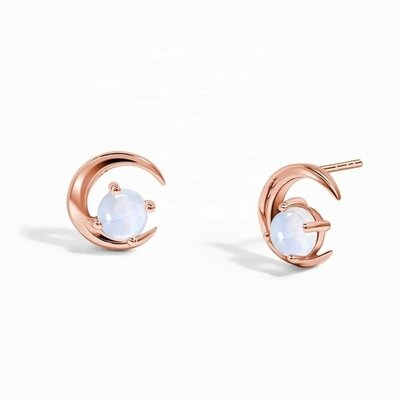 Rose Gold Plated 925 Sterling Silver Rainbow Moonstone Earrings Baguette Cut