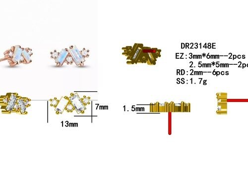 Rose Gold Plated 925 Sterling Silver Rainbow Moonstone Earrings Baguette Cut