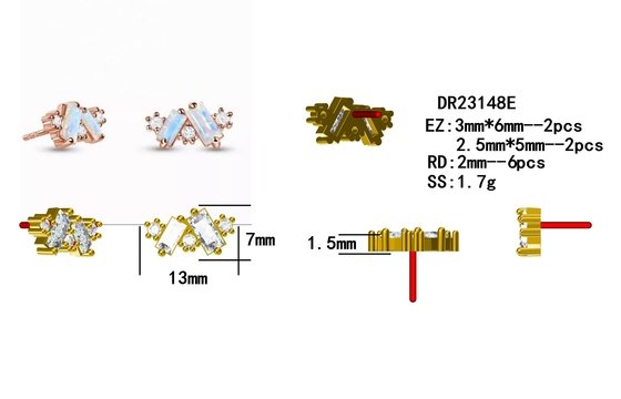 Rose Gold Plated 925 Sterling Silver Rainbow Moonstone Earrings Baguette Cut