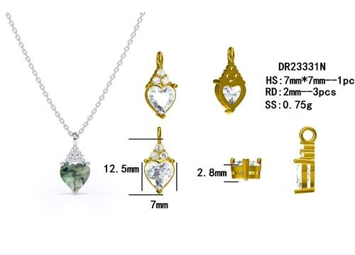 Rohes einfaches feines grünes Moos Achat Kristall Halskette 925 Silber komplette Hochzeit