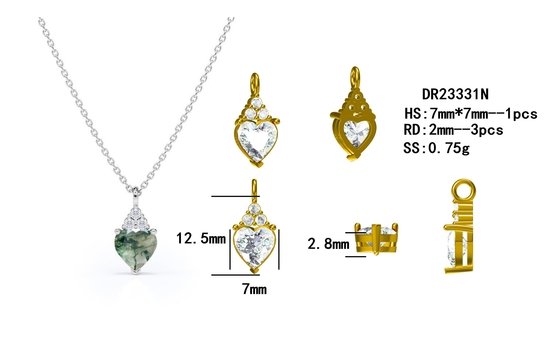 Rohes einfaches feines grünes Moos Achat Kristall Halskette 925 Silber komplette Hochzeit