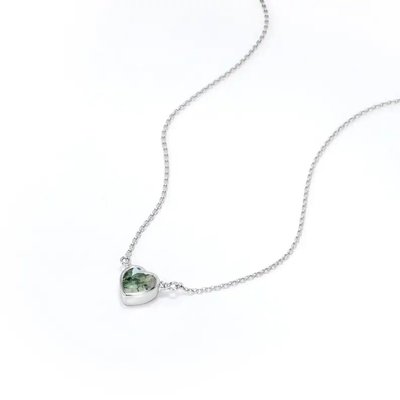 S925 Simple Natural Light Brilliant Elegant Green Moss Agate Necklace Heart Shaped